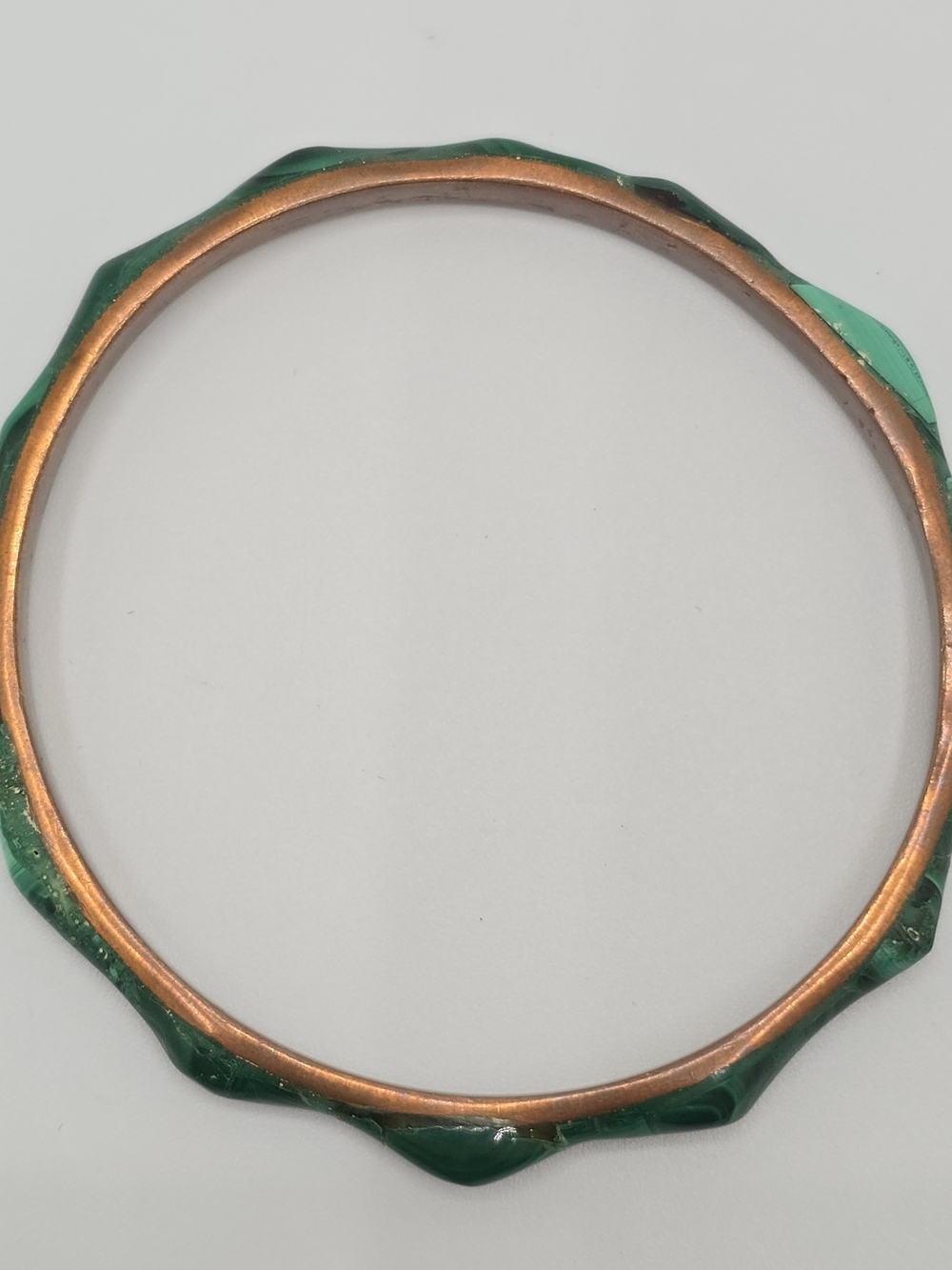 VTG Malachite Copper Bangle Bracelet Green Stone Inlay 8.25" 1970s - Picture 7 of 13
